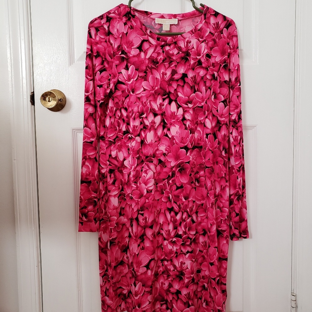 NWT Michael Kors pink flower long-sleeve dress